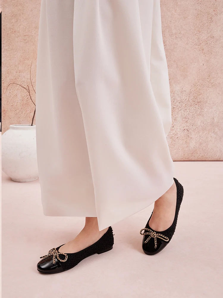 Daisy Tweed Toe Cap Bow Flats - Image 15