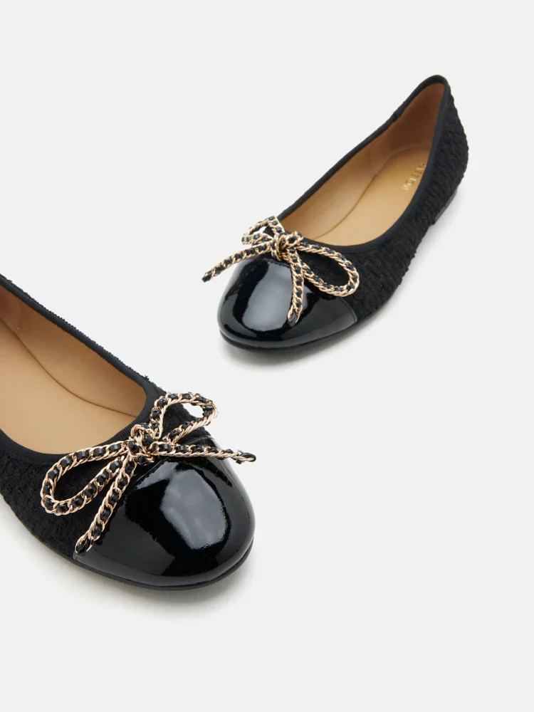 Daisy Tweed Toe Cap Bow Flats - Image 16