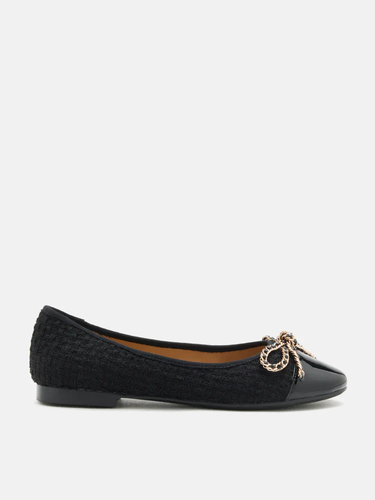 Daisy Tweed Toe Cap Bow Flats - Image 18