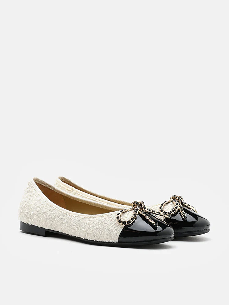Daisy Tweed Toe Cap Bow Flats - Image 7