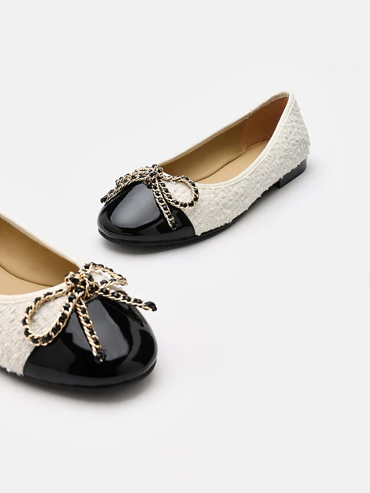 Daisy Tweed Toe Cap Bow Flats - Image 9