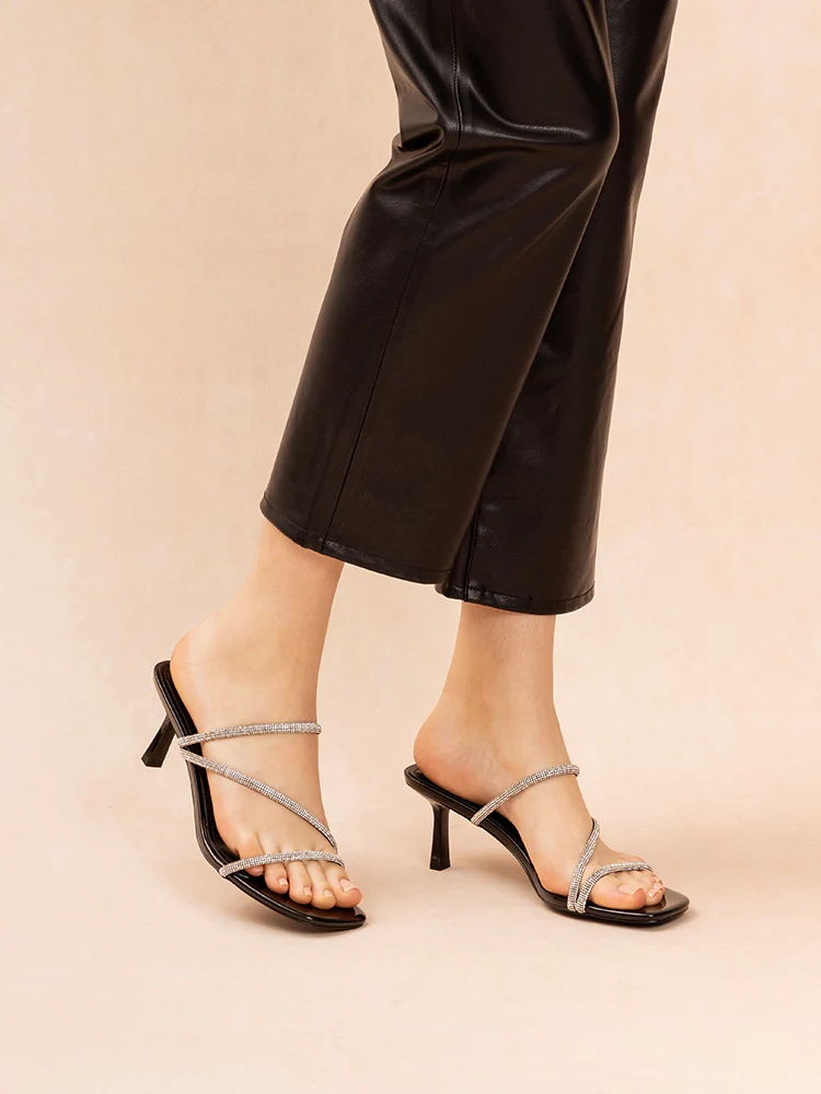 Stacey Strappy Silver Sparkly Open Toe Heels - Image 8