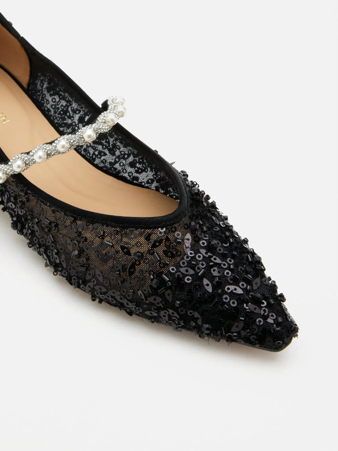 Jemima Embellished Mesh Pointed Toe Flats - Image 3
