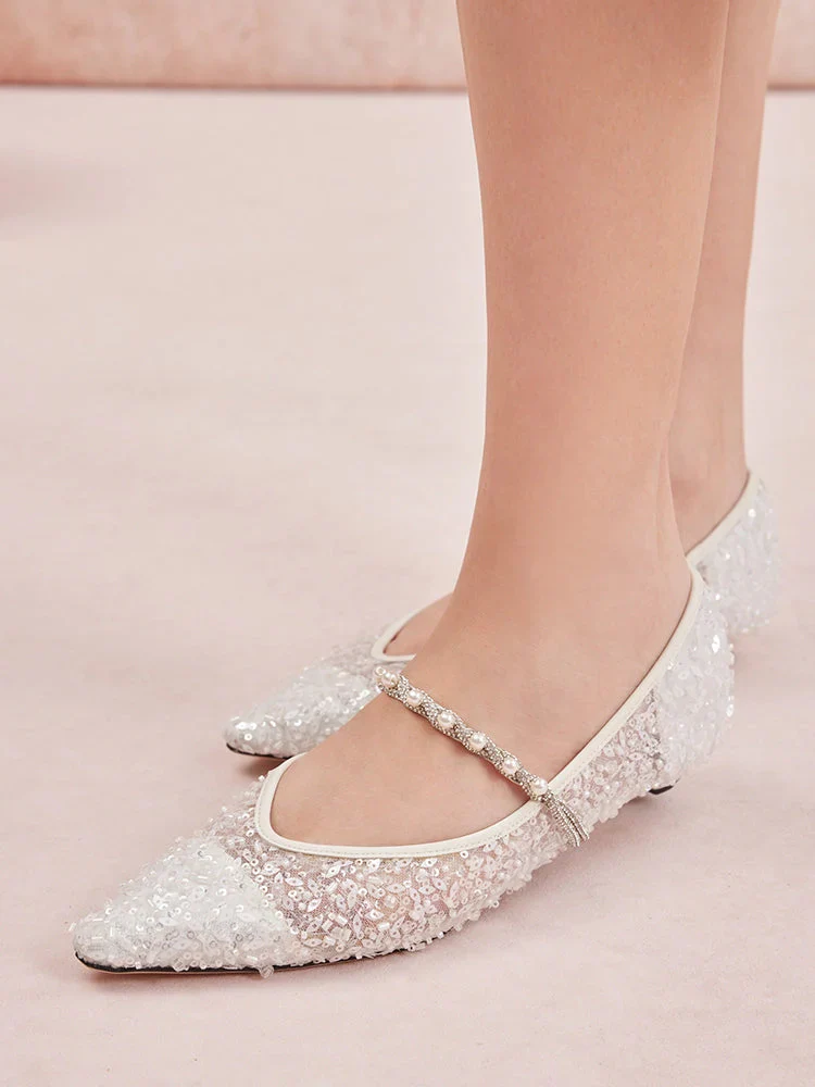 Jemima Embellished Mesh Pointed Toe Flats - Image 9