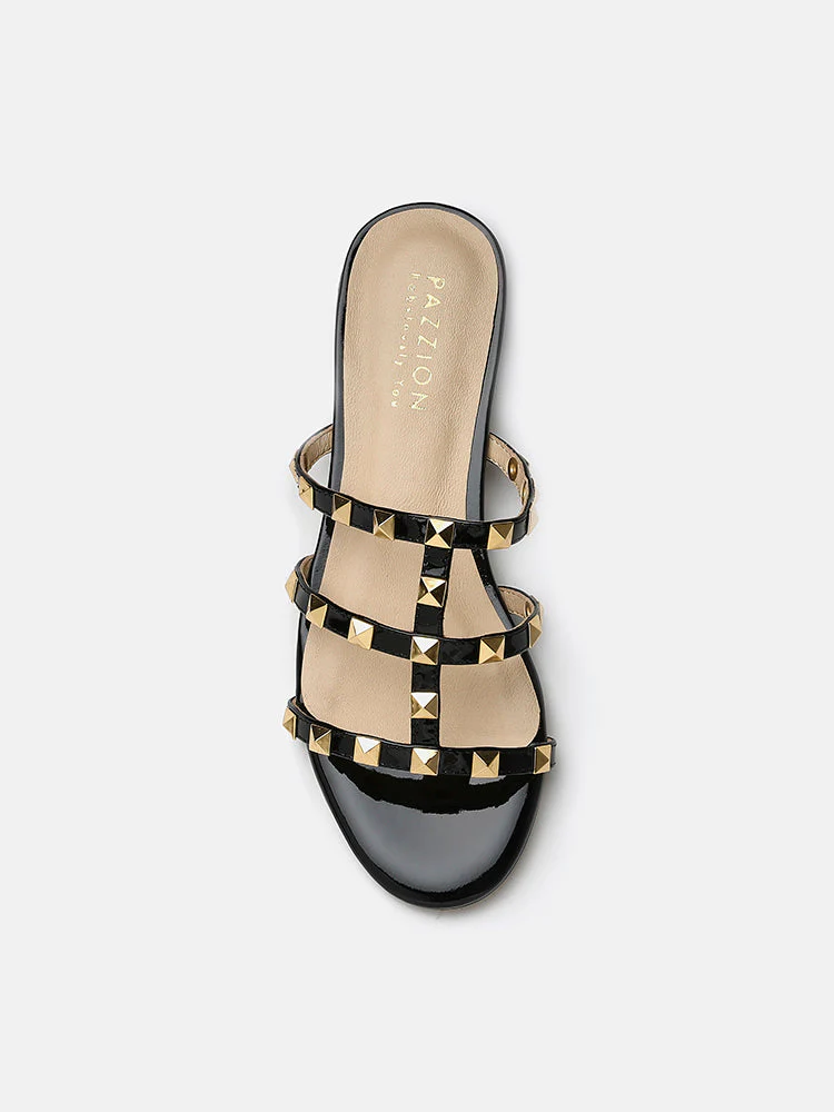 Ingrid Gold Studded Cage Patent Leather Slides - Image 10