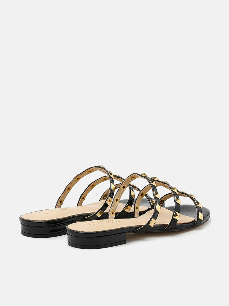 Ingrid Gold Studded Cage Patent Leather Slides - Image 11