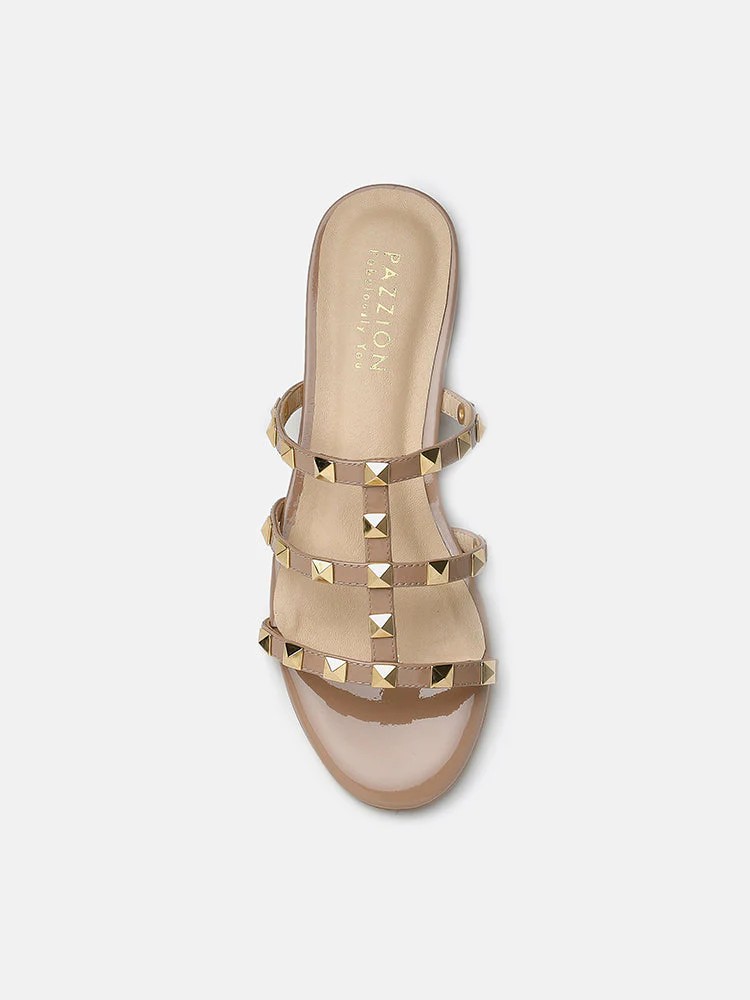 Ingrid Gold Studded Cage Patent Leather Slides - Image 4