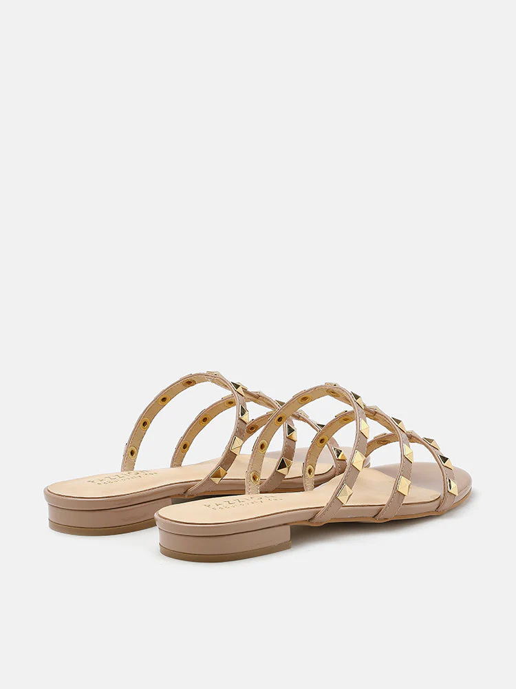 Ingrid Gold Studded Cage Patent Leather Slides - Image 5