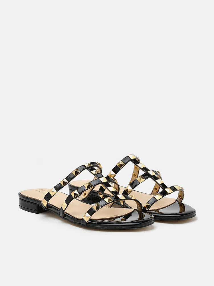 Ingrid Gold Studded Cage Patent Leather Slides - Image 6