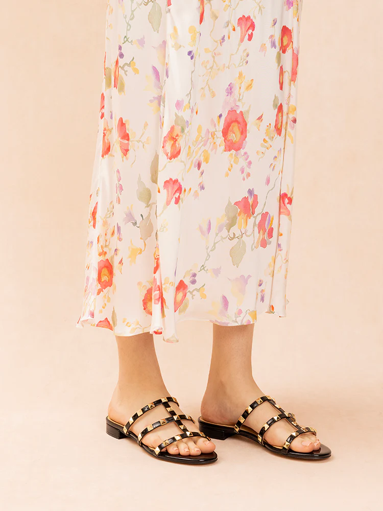 Ingrid Gold Studded Cage Patent Leather Slides - Image 7