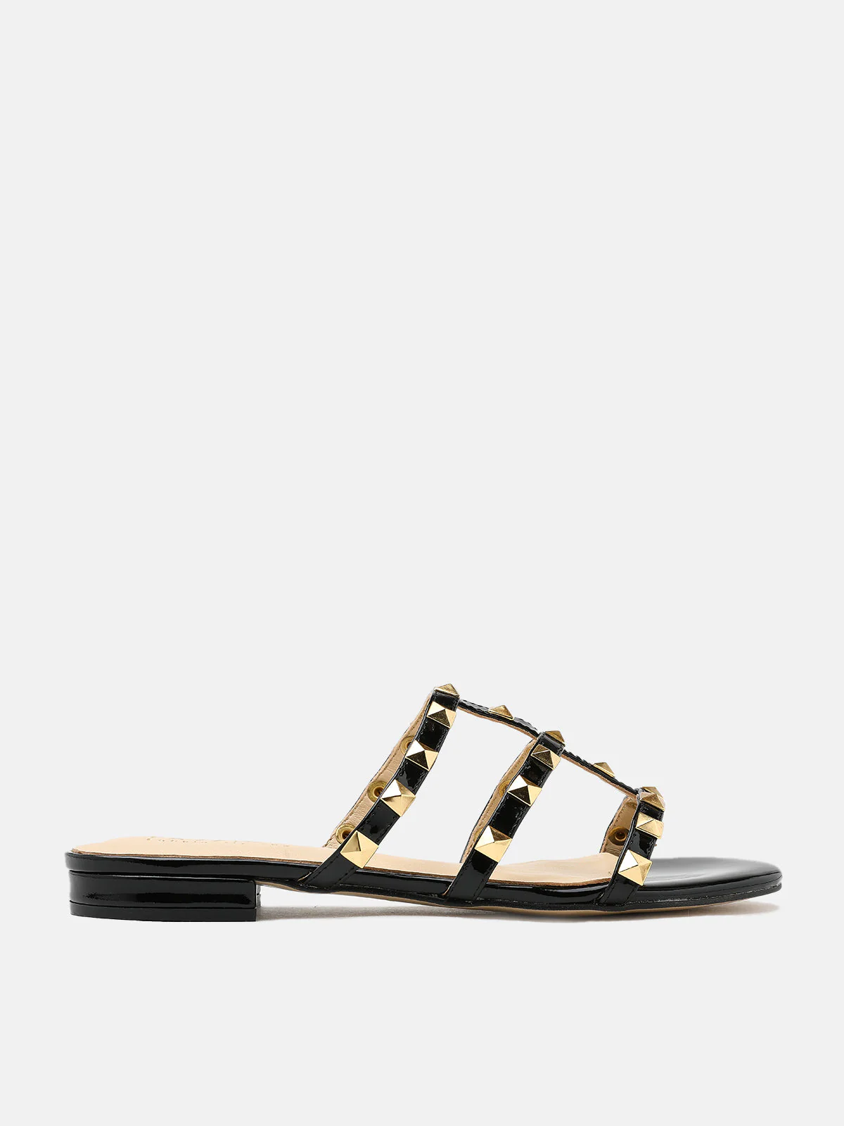 Ingrid Gold Studded Cage Patent Leather Slides - Image 8
