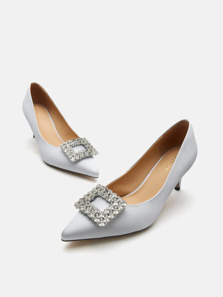 Cara Crystal Embellished Silk Heels - Image 10