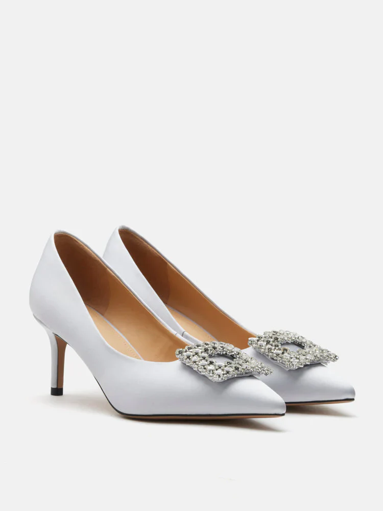 Cara Crystal Embellished Silk Heels - Image 8