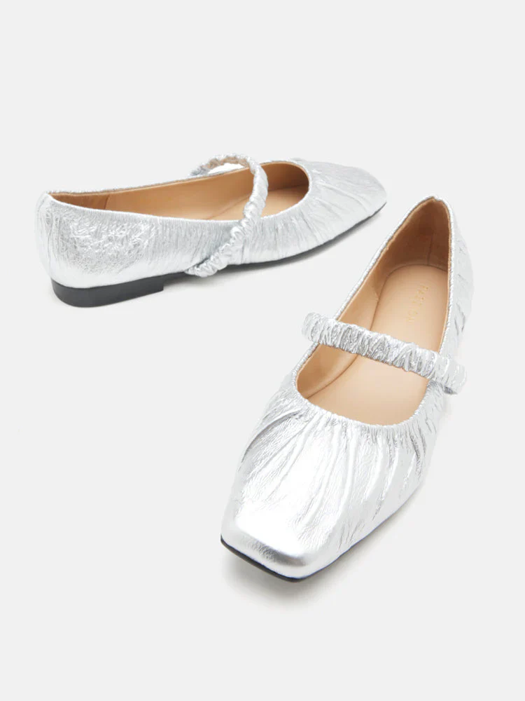 Vivianne Metallic Ruched Strap Flats - Image 10