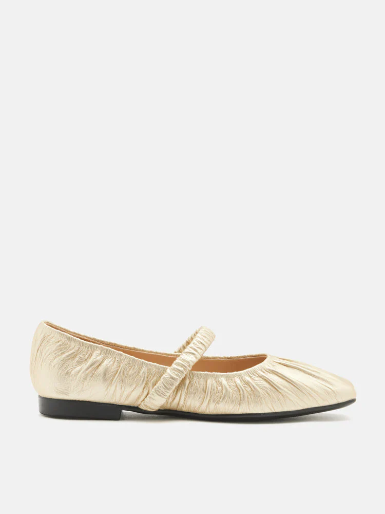 Vivianne Metallic Ruched Strap Flats - Image 3