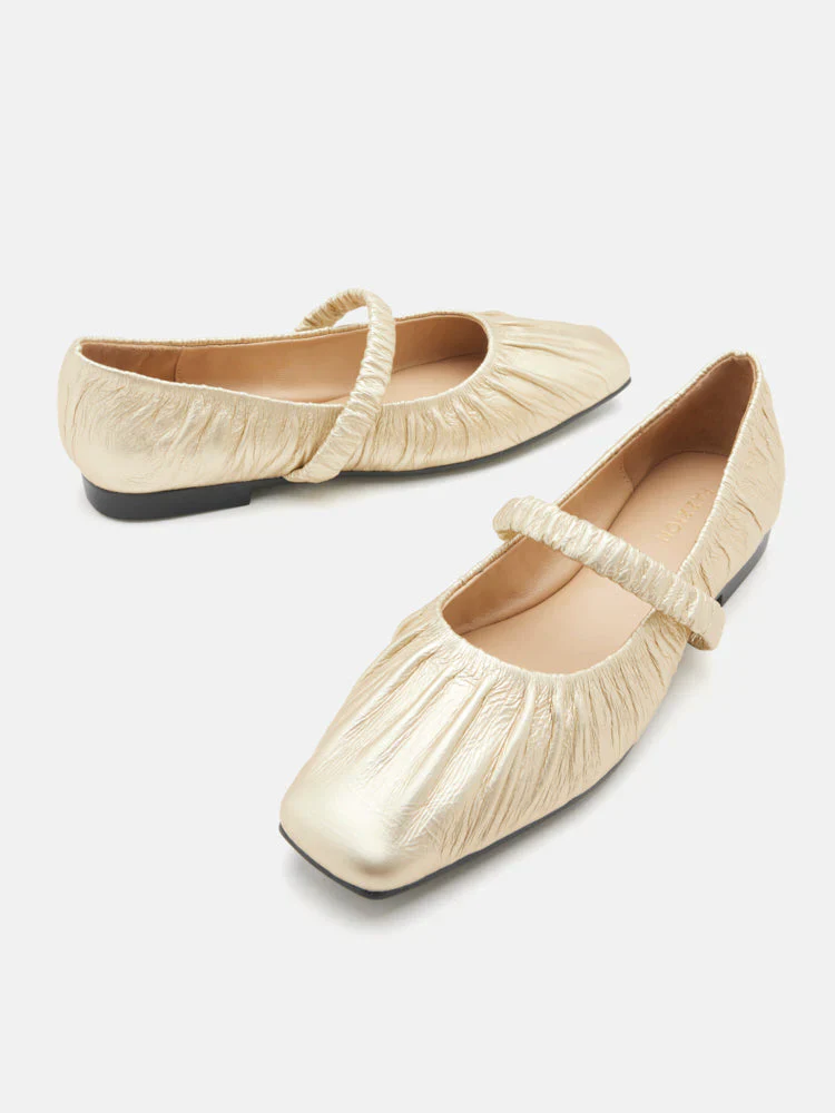 Vivianne Metallic Ruched Strap Flats - Image 4