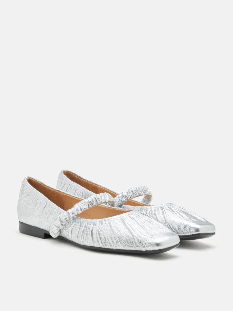 Vivianne Metallic Ruched Strap Flats - Image 8