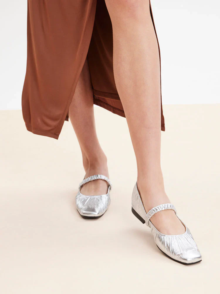 Vivianne Metallic Ruched Strap Flats - Image 9