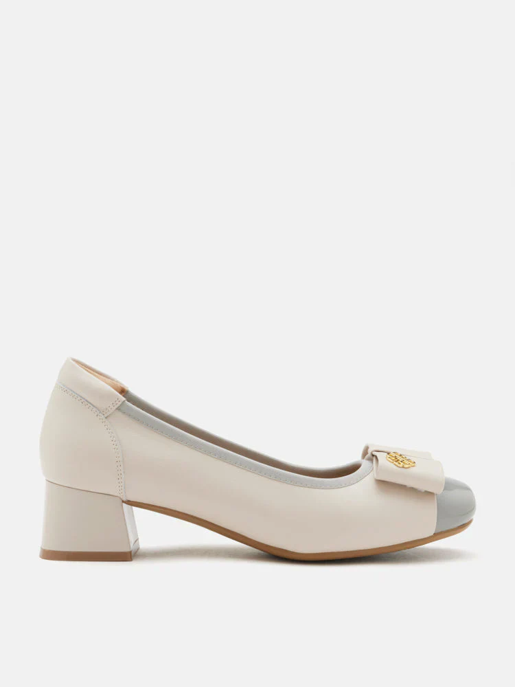 Leanna Leather Bow Low Block Heels - Image 11