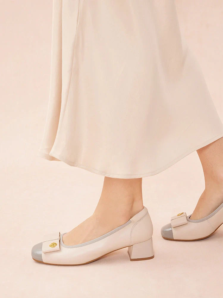 Leanna Leather Bow Low Block Heels - Image 12