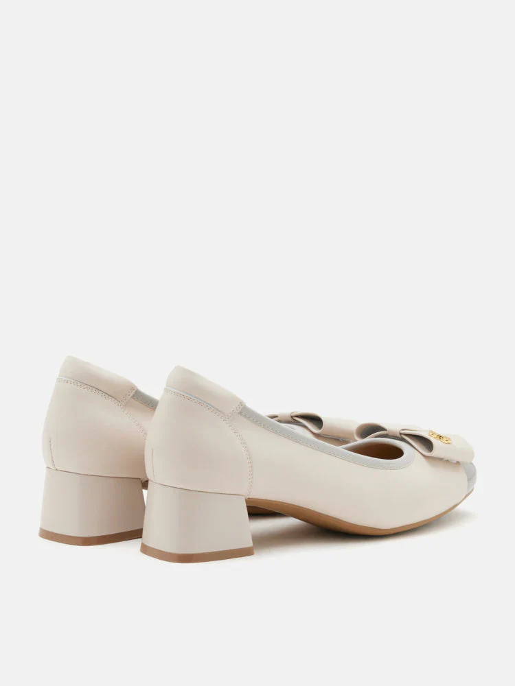 Leanna Leather Bow Low Block Heels - Image 14