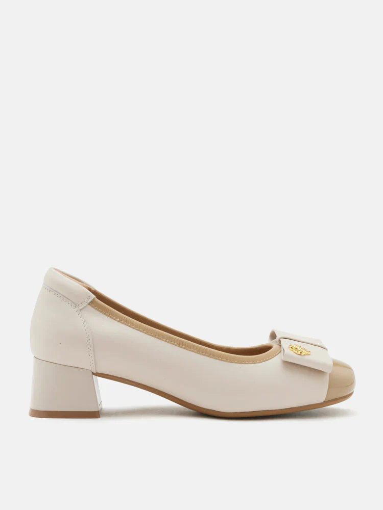 Leanna Leather Bow Low Block Heels - Image 4