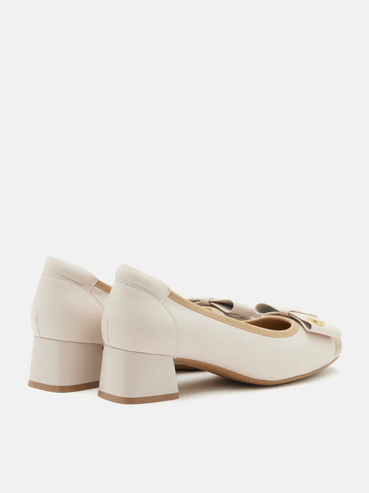 Leanna Leather Bow Low Block Heels - Image 7