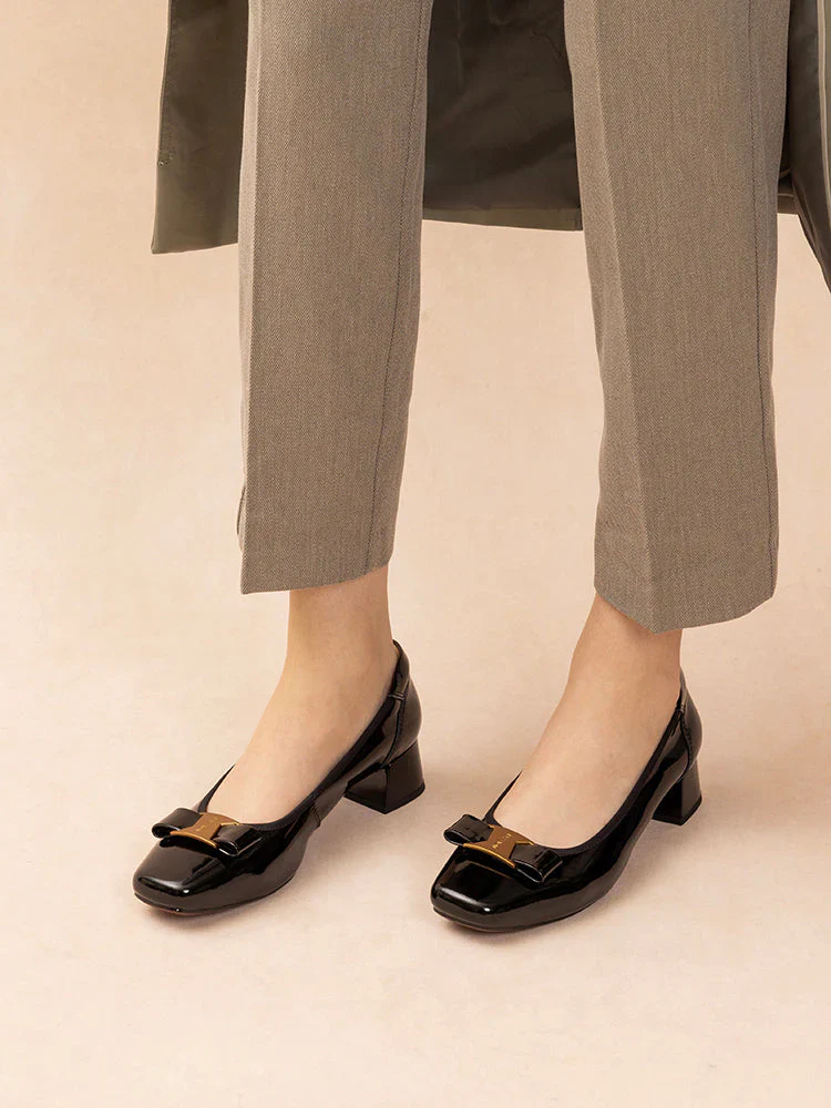 Jenn Metallic Bow Low Block Heels - Image 13