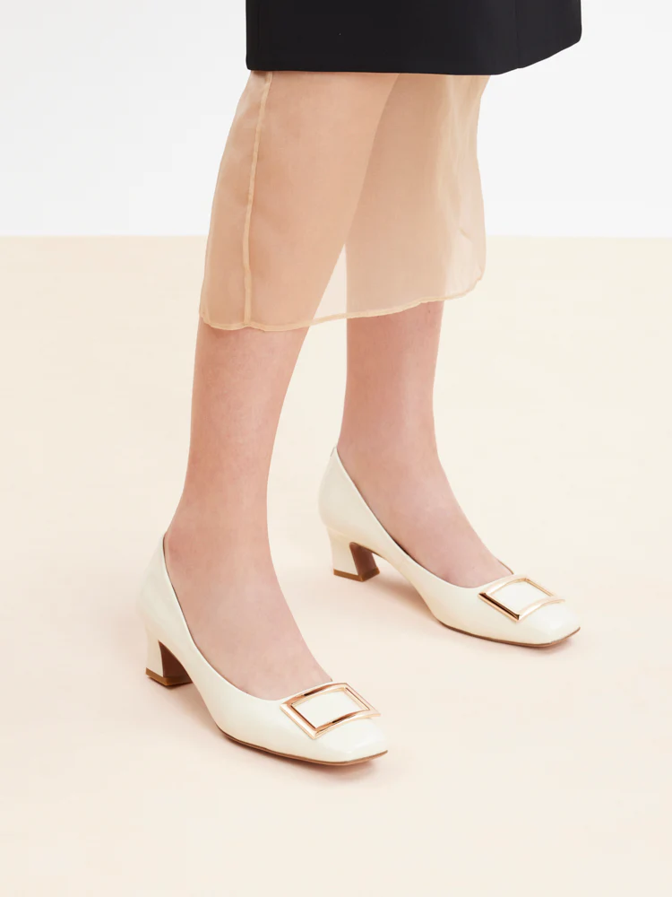Yvette Buckle Square-Toe Pump Heels - Image 14