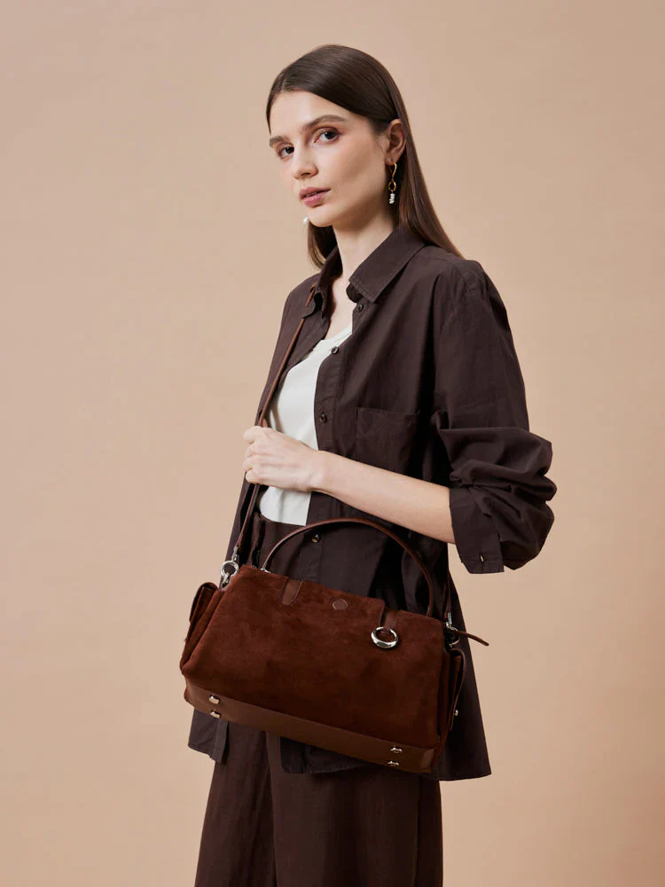 Sevila Suede Leather Satchel - Image 4