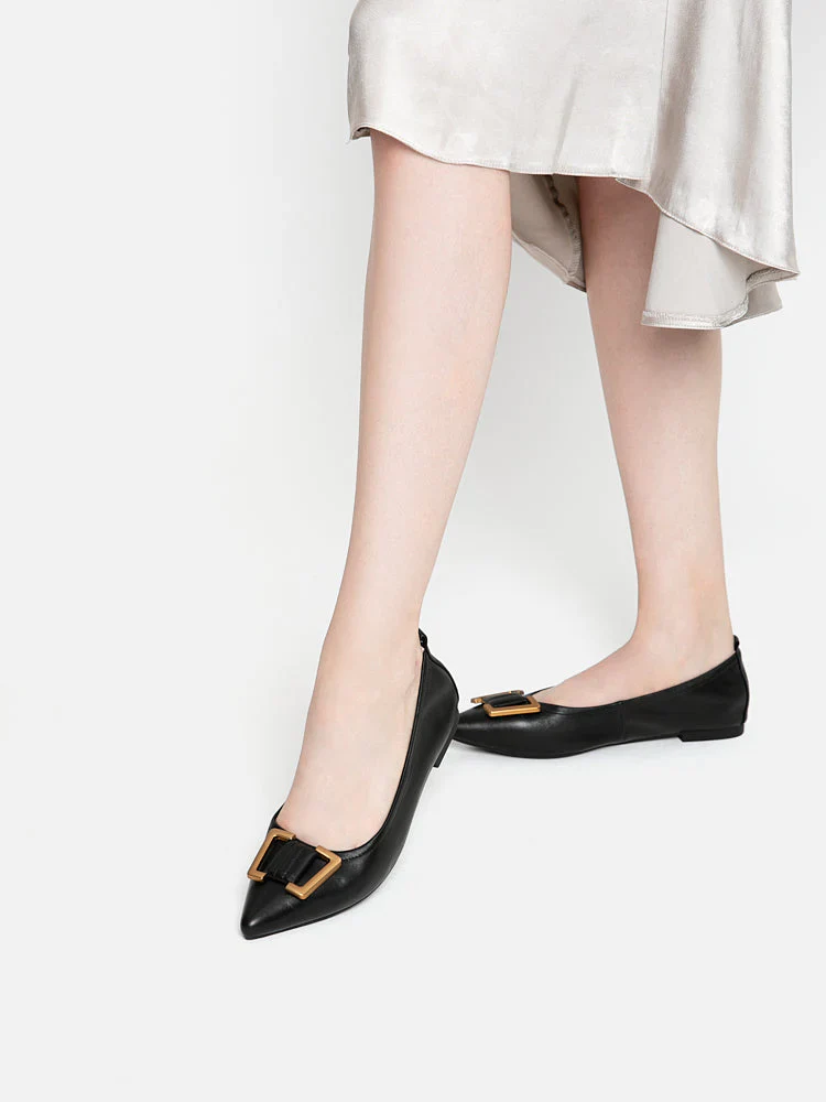 Harper Gold Buckled Pointed-Toe Flats - Image 12