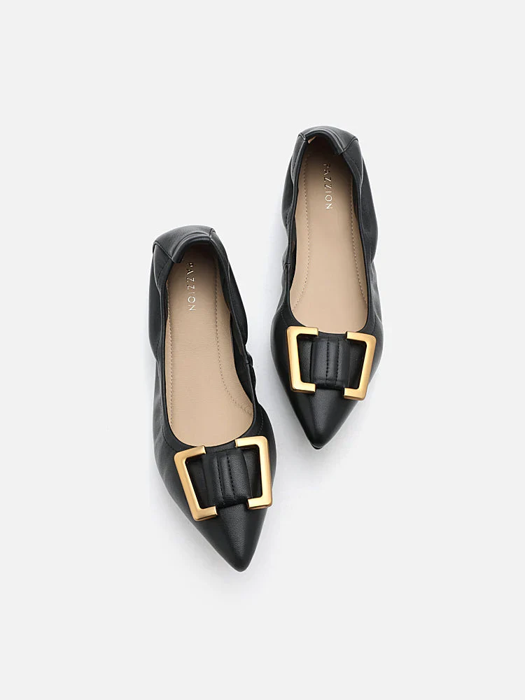 Harper Gold Buckled Pointed-Toe Flats - Image 14