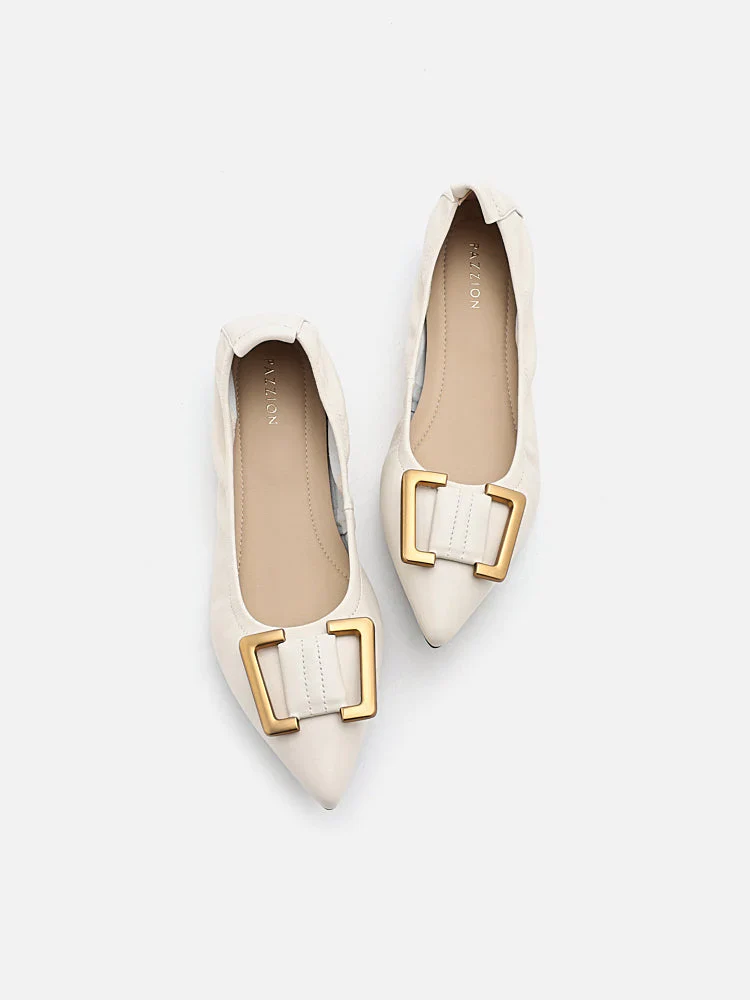 Harper Gold Buckled Pointed-Toe Flats - Image 5