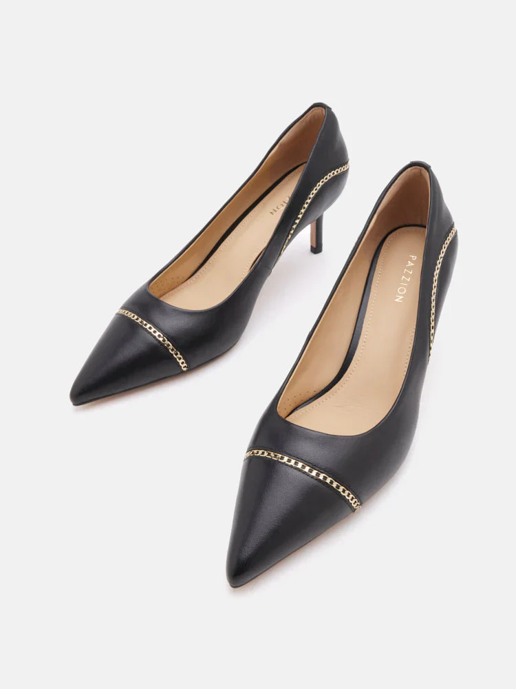 Viv Chain-Trimmed Pointed Leather Heels - Image 10