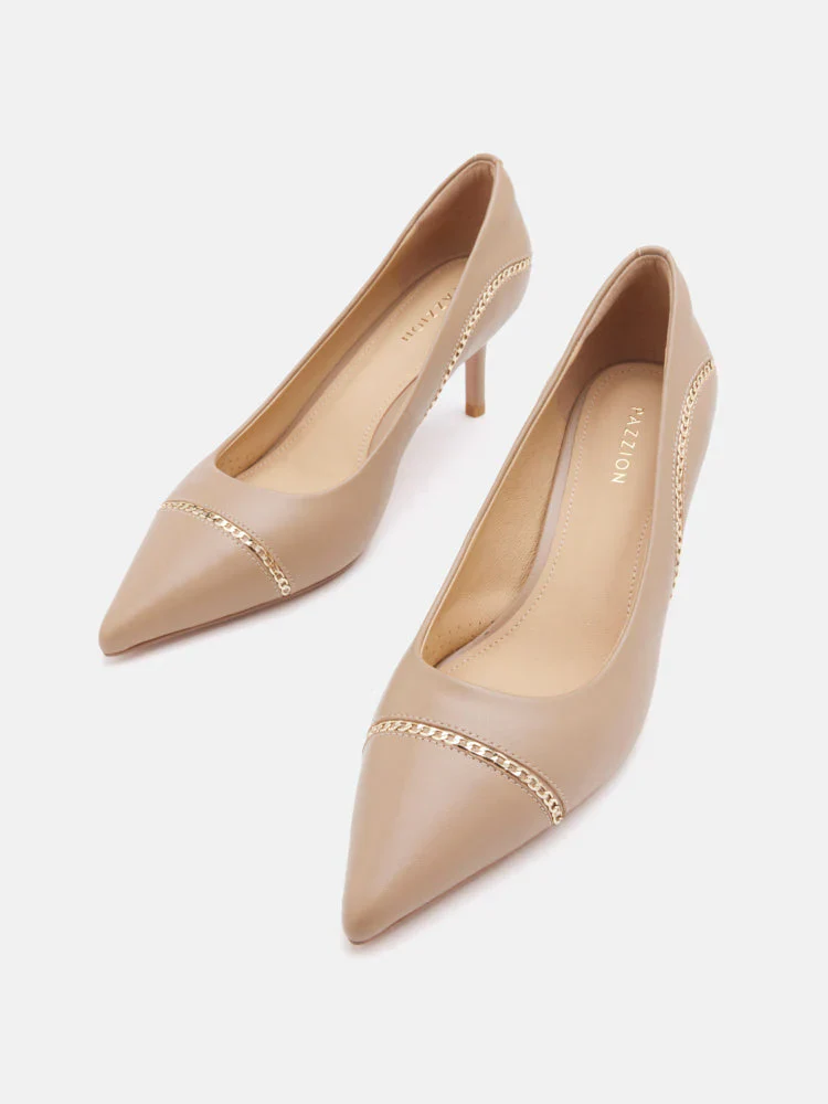 Viv Chain-Trimmed Pointed Leather Heels - Image 3