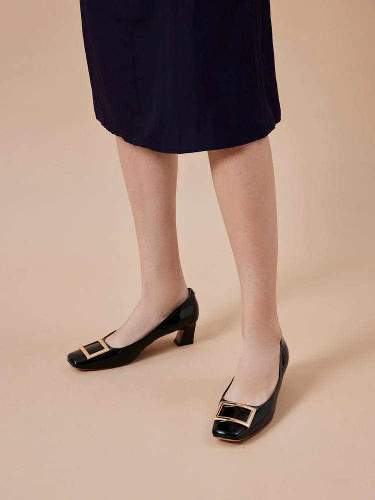 Yvette Buckle Square-Toe Pump Heels - Image 16