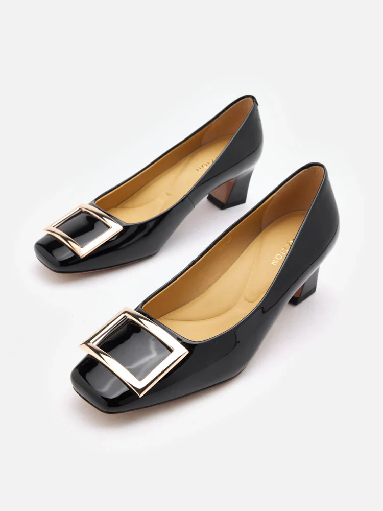 Yvette Buckle Square-Toe Pump Heels - Image 17